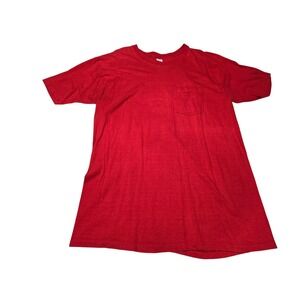 Vintage Red Pocket T-Shirt Single Stitch Blank Men's L Soft‎ Worn In Cotton Tee